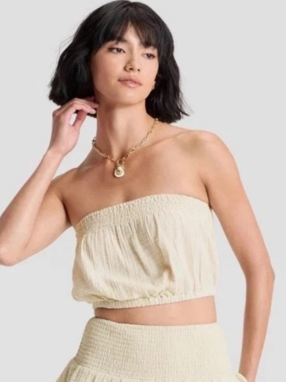 Universal Thread Smocked Bandeau Crop Tube Top XS Cream/Tan NWT
